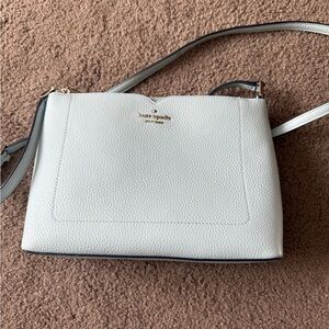 kate spade white pebbled leather crossbody with gold logo